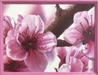 Картина акрилом на холсте в раме Ветер в лепестках цветущей сакуры фото